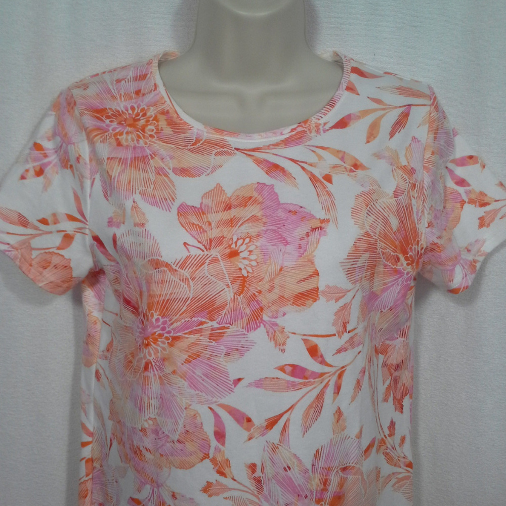 Croft & Barrow womens top t-shirt Size S Orange floral on white - Picture 7 of 8